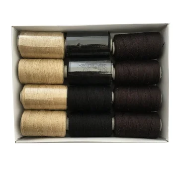 12 Rotoli di Filo Nero per Cucire Capelli, Filo di Cotone da 1000 Iarde, 12 Rotoli in Una Scatola, Regalo con 1 Ago Curvo a C da 6,5 cm