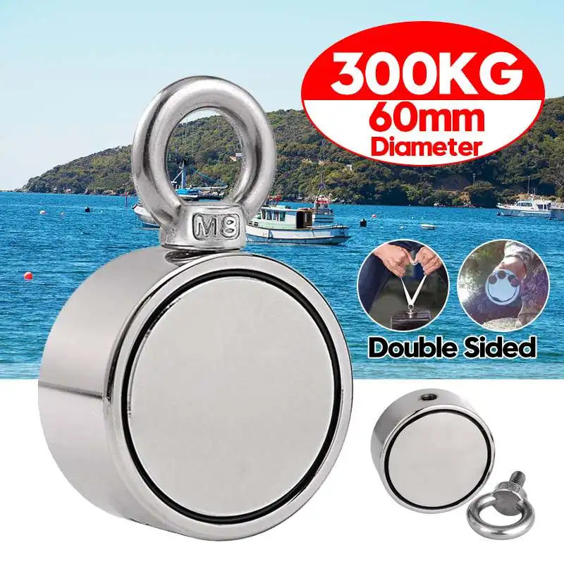 

300KG Double Side Magnet Fishing Strong Round Neodymium Fishing Magnet Pulling Mounting Pot with ring hole deep sea tool