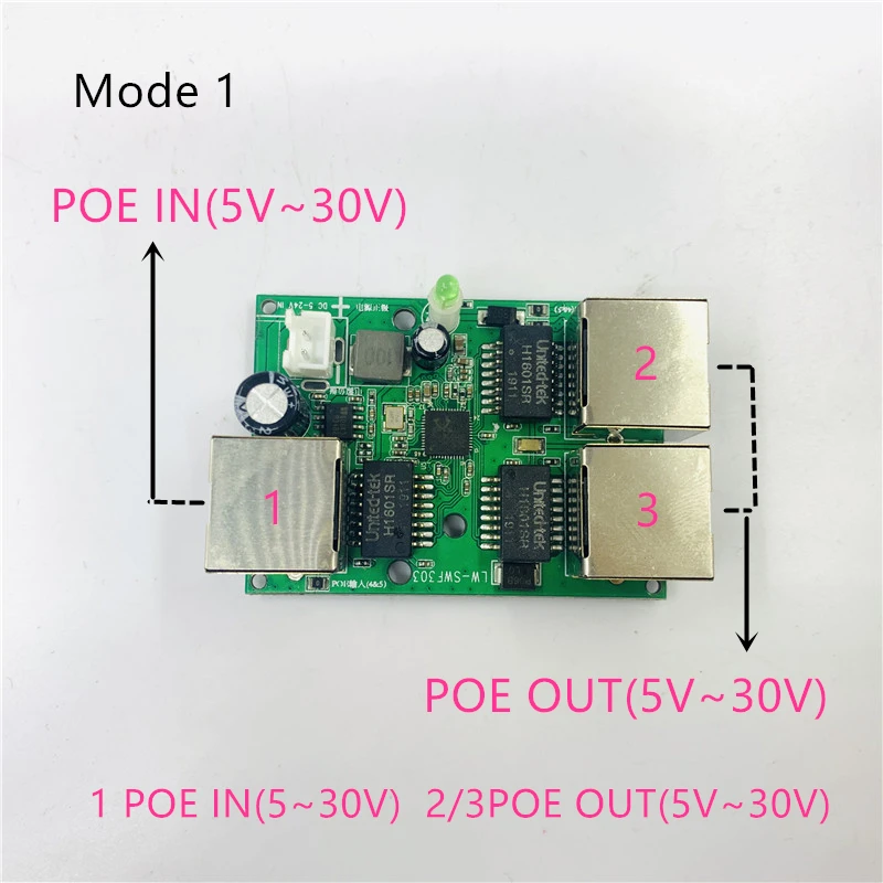 Reverse power supply POE switch POE IN/OUT5V/12V/24V 75W/2=38.5W