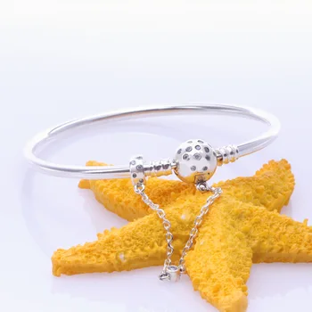 

Authentic 925 Sterling Silver Creative True Love Basic With Safety Chain Simple Pan Bracelet Fit Charm Bracelets Women Jewelry