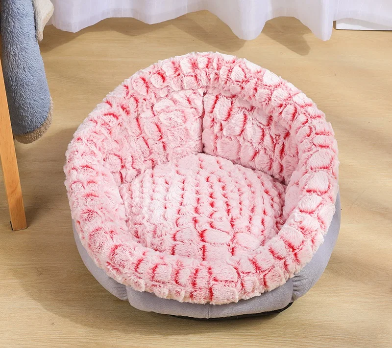 Новые круглые плюшевые кошки кровать дом мягкий длинный плюшевый Pet кровать коврик зимний теплый спальный дом для кошки маленькие товары для домашних собак - Цвет: Pink  B