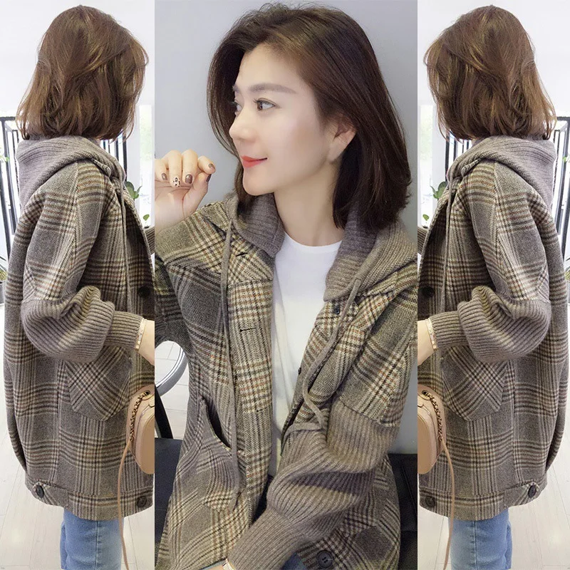 

Ozhouzhan Fall And Winter Clothes Women's 2019 New Style European Goods Fashion Korean-style Stripes Hooded Mid-length Woolen Co