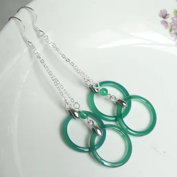 

Self created 925 Silver Natural Emerald Agate Jade Beads Earrings Original DIY By Hand Accessories Green Bead Women Jewelry