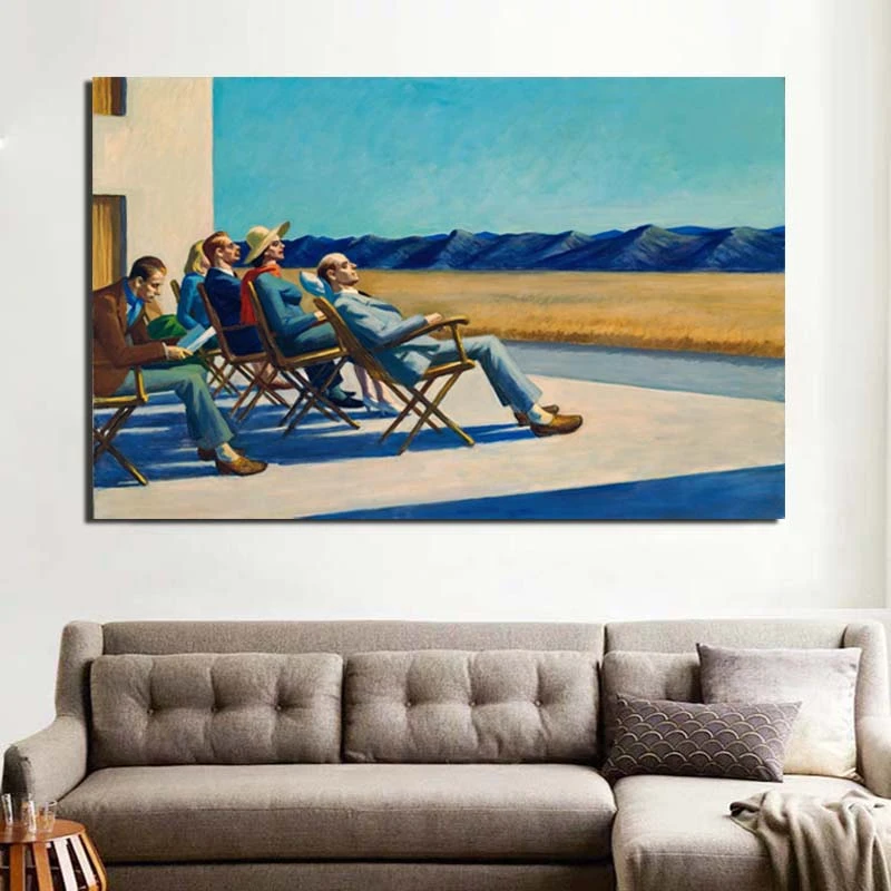 modernes Wandkunst Bilder ohne Rahmen Leinwandbild Gem/älde 39,9 x 60 cm Motiv: Edward Hopper Poster Menschen in der Sonne Wohnzimmer-Dekoration