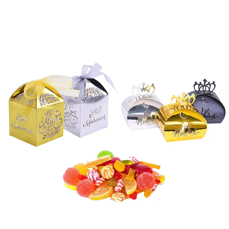 

10pcs Ramadan Eid Mubarak Gift Box Hollow Kraft Paper Candy Box for Islam Muslim Festival Party Gift Package Supplies