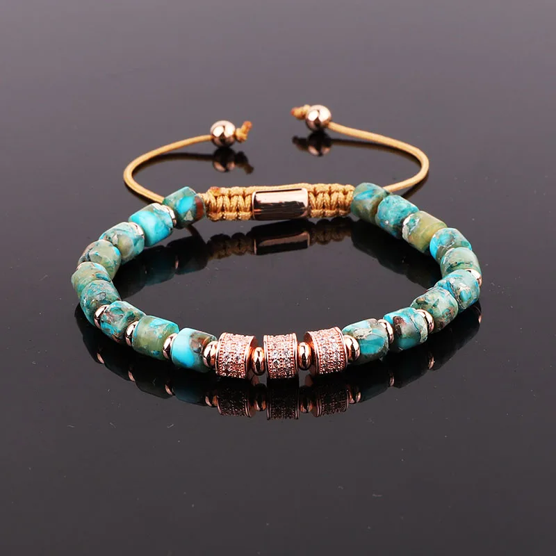 New Fashion Women Bracelet Natural Stone Blue Imperial Jaser CZ Pave Charm Macrame Bracelet Jewelry Women Men - Image 4