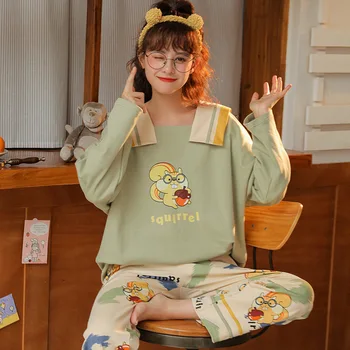 

Autumn Style Simple and Sweet Female Stuffing Long-sleeved Pajamas Women's Cute Printing and Comfortable Home Clothes Suit