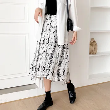 

HXJJP New Spring/summer 2020 Snakeskin Chiffon High-waisted Skirts Women