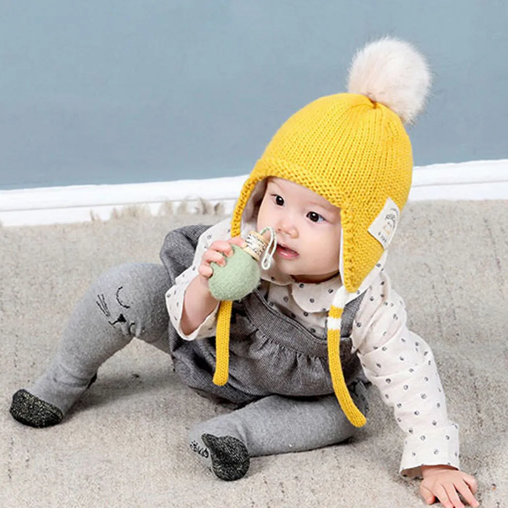 Зимняя вязаная шапочка для новорожденных, шапки для маленьких мальчиков и девочек, милые шапочки с наушниками для малышей, теплые вязаные крючком детские зимние шапки Gorro