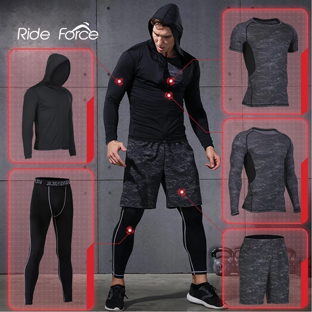 5pcs Men's Gym Workout Sports Suit Fitness Compression Clothes Running Jogging Sport Wear Workout main image 0