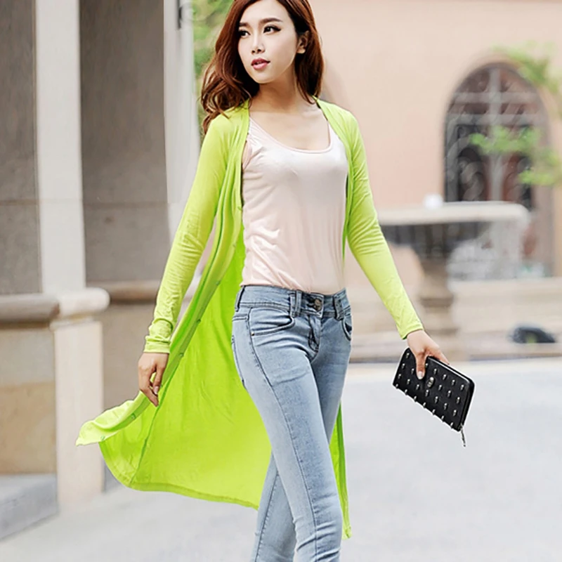 

Women Autumn Sweater Cardigan Spring Summer Femme Solid Slim Open Cardigan long Sleeve Sunscreen Long Knitted Casual Coat