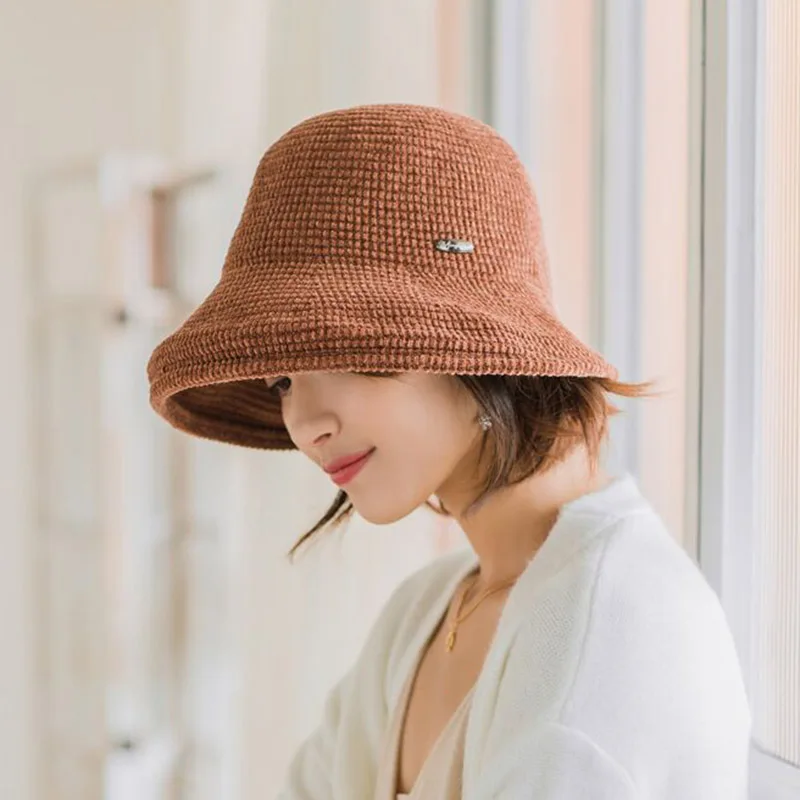 Winter hat female wool knit hat Handmade Beanie Knitting Coarse Wool Bucket Cap Knitting Fisherman Hat Female Fashion Basin Buck