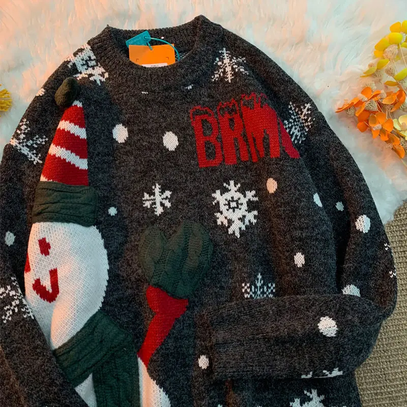 

2021 Dark Gothic Merry Christmas Snowman Sweater Women Warm Winter Long Sleeve Tops Oversized Funny Pullovers Vintage Streetwear