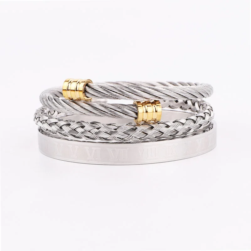 New Arrival High Quality Men Jewelry Bangle Bracelet Stainless Steel Roman Wire Twist Steel Bracelet Men - Image 2