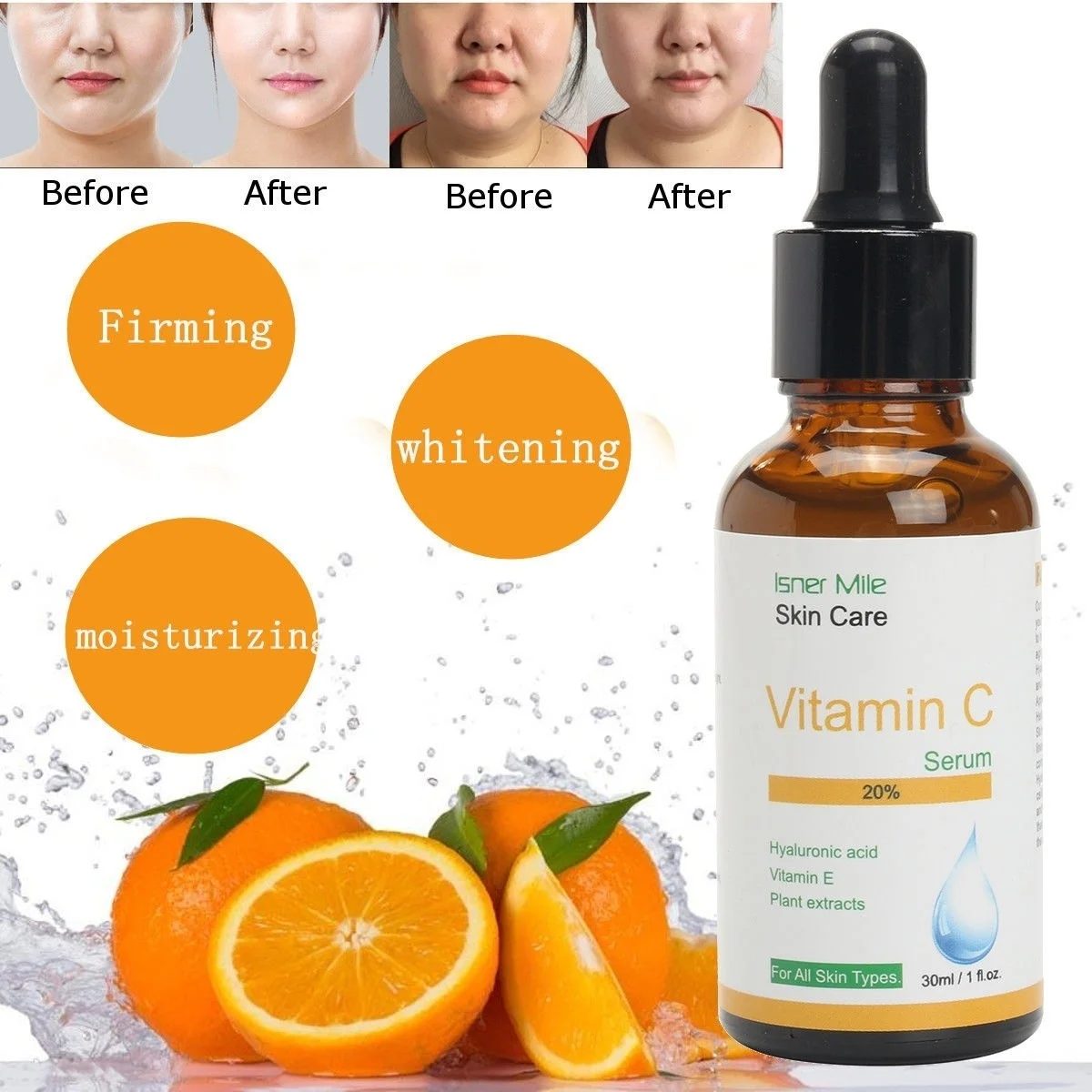 

10ml Pure Vitamin C Hyaluronic Acid Serum 20% for Face Anti Aging Essential Oil Moisturizing Cream