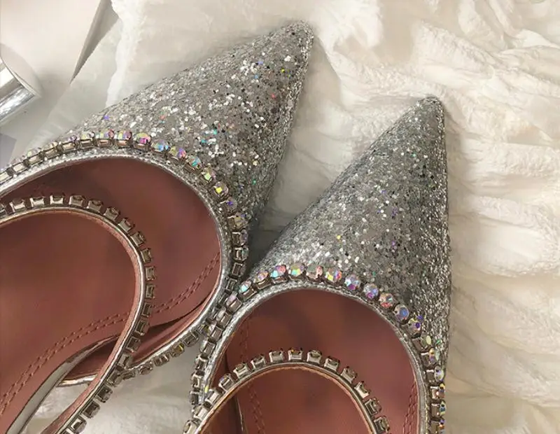 Crystal Pumps Women Sequin High Heels Shoes Woman Bling Buty Damskie Pointed Toe Wedding Party Ladies Shoes Zapatos De Mujer