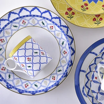 

Retro Steak Dessert HomeCeramic Glaze Tableware Bone China Fruit Salad Plate Nordic Style Cutlery