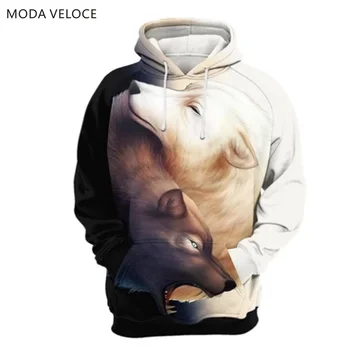 

MODAVELOCE Yin & Yang Hoodie Polyester With Wool Wolf Hoodie 3d Anime's Sweatshirt Homme De Marque