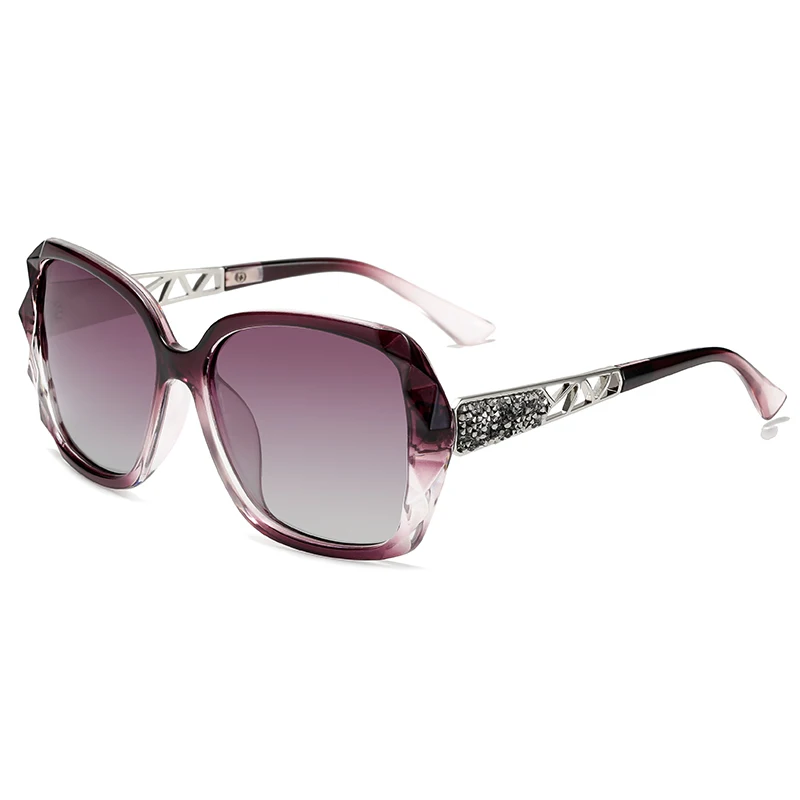 Классические поляризационные солнцезащитные очки для женщин, фирменный дизайн, сверкающие солнцезащитные очки для девушек, большие, с бриллиантами, UV400, модные, Oculos Feminino - Цвет линз: purple frame