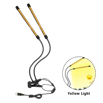 

360 Degree Rotation Clip On Flexible Neck COB Cycle Timing Plant Growth Light Indoor High Brightness 2 Heads 220V USB Dimmable