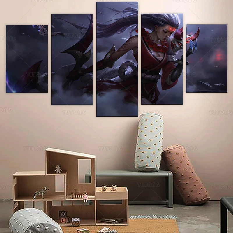 Prints Home Wall Art Modular Pictures Poster 5 Panel Diana League Of Legends Game Painting On Canvas Living Room Decor Framed | Дом и сад