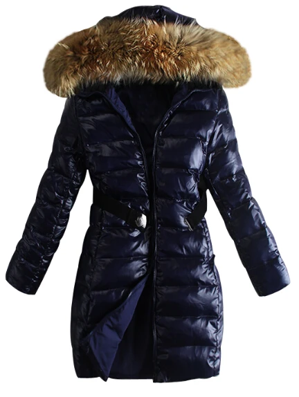 Blue with belt Брендовые женские пуховики длинные с меховым воротником с капюшоном гусиный пух парки Черный Коричневый Хаки Синий Женский пуховик - Цвет: Blue with belt