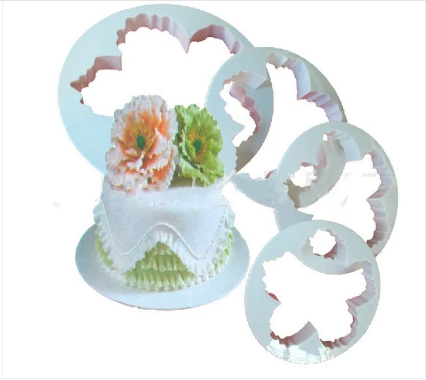 4 шт./компл. пион, украшенное цветочными лепестками, Форма Резак Fondant(сахарная) торт сахарной пасты глазурь режущего инструмента розовое Резак Fondant(сахарная) Инструменты для тортов пресс-форм