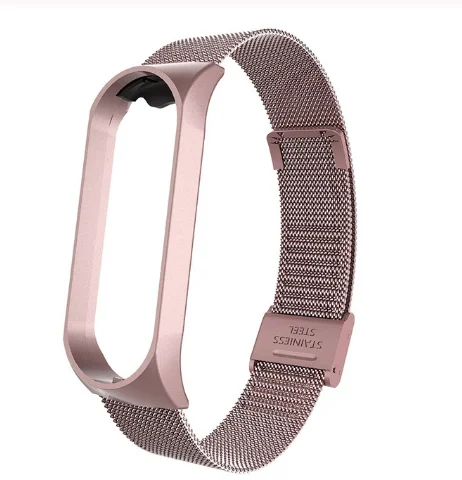 Rose pink Металлический умный браслет из нержавеющей стали, ремешок для Xiaomi mi, 3 ремешка, браслет для mi Band 3 - Цвет: Rose pink