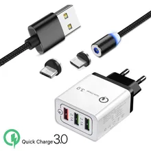 Магнитный микро-usb кабель для зарядки samsung Galaxy A10 J8 J6 J4 A2 ядро мобильного телефона QC 3,0 USB быстрое зарядное устройство Xiaomi 7A Redmi 5 6 7