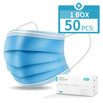 

50 Pcs Mask 3-Layer Mask Face Mouth Masks Non Woven Disposable Anti-Dust Masks Earloops Protective Masks Fast Delivery Hot Sale