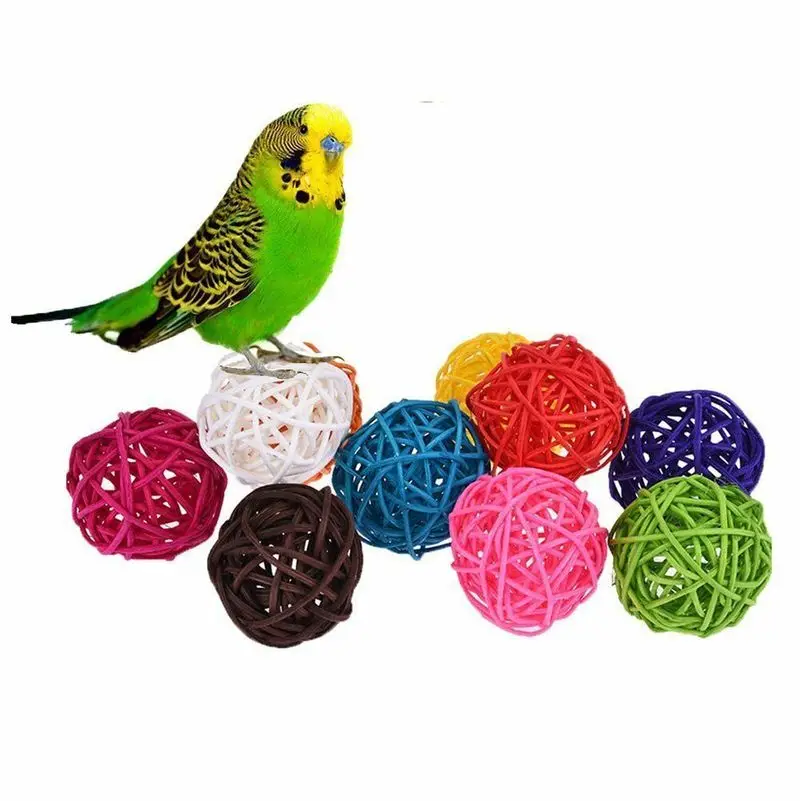 5/10pcs Colorful Rattan Balls Parrot Toys Bird Interactive Bite Chew