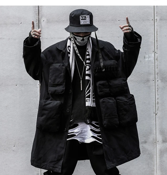 AELFRIC хип хоп однотонные Лоскутные мужские парки с несколькими карманами повседневные толстые стеганые пальто Harajuku ветровка модная уличная одежда