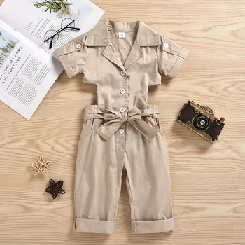 

Baby Clothes для новорожденных Baby Romper Fashion Toddler Kids Girls Solid Short Sleeve Button Sashes Overalls Jumpsuit Clothes