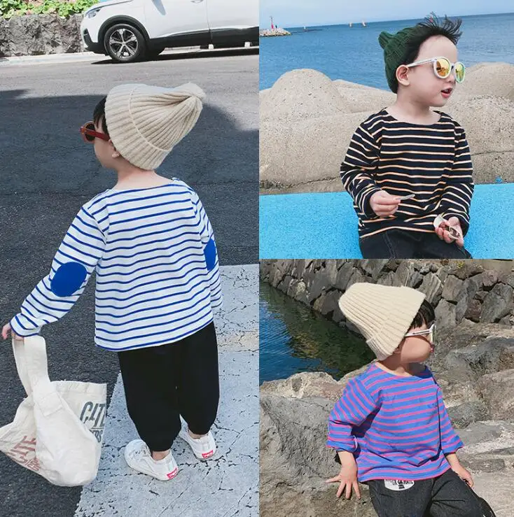 new girls boys striped t-shirt autumn full sleeve cotton soft fashion kids top 1-6t