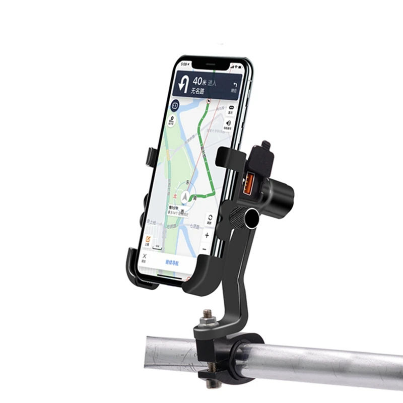 Алюминиевый держатель для телефона мотоцикла QC3.0 с быстрой зарядкой, 1 шт., кронштейн заднего вида для 4-6,2 дюймов, крепление для телефона, серый/черный