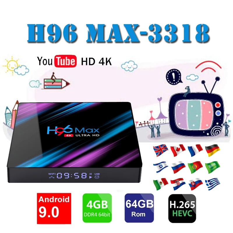 

TV Box Android 9.0 boxes H96 MAX RK3318 Quad-Core USB 3.0 2.4G/5G Wifi smart tv box media player support netflix youtube