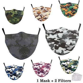 

Camouflage 3D Printing Face Mask Fashion Breathable Anti Dustproof Mouth Cover Washable Face Mask Reusable Facemask with Filter