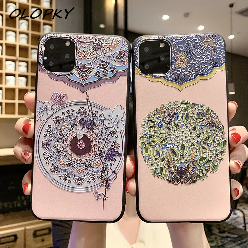 Chinese style Retro Flower Embossed TPU matte soft silicone Full back cover For iPhone 11 7 8 6 6s Plus X XR XS Max Case |