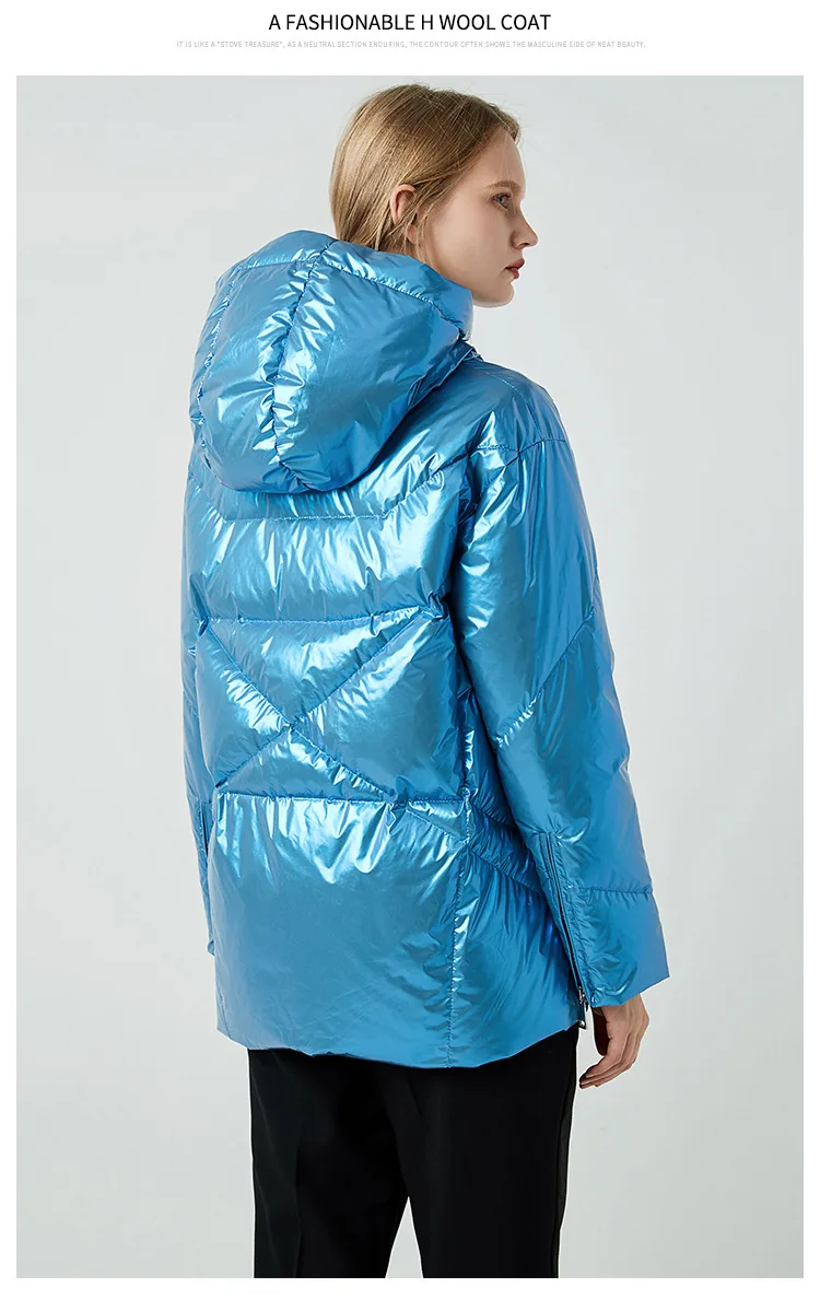 women winter new style down jacket fashionable hooded white duck down clothes thickened coat short style warm shiny coat