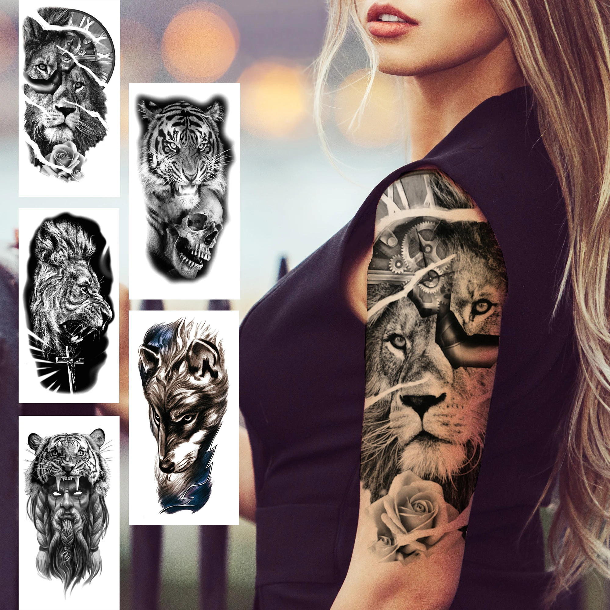 Tatouage Loup Avant Bras Femme Tatouage temporaire de fleurs de discussion 3D pour femmes et hommes, faux  tigre, loup de la forêt, autocollant de tatouages, crâne tribal noir,  monstre, avant bras | AliExpress