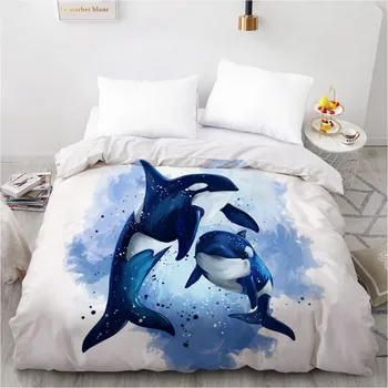 

3D Printed Custom Design Duvet Cover Quilt Comforter Blanket Case Covers Bedding Set Animal Sea Dolphin White Home Textile