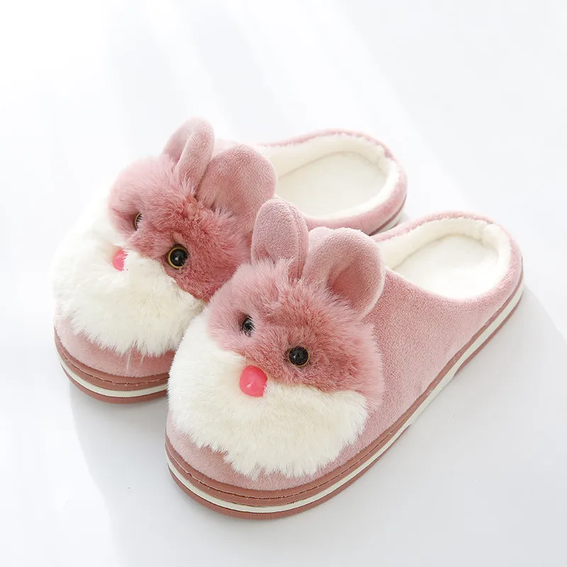 Тапочки с кроликами женские зимние теплые тапочки милые Нескользящие для