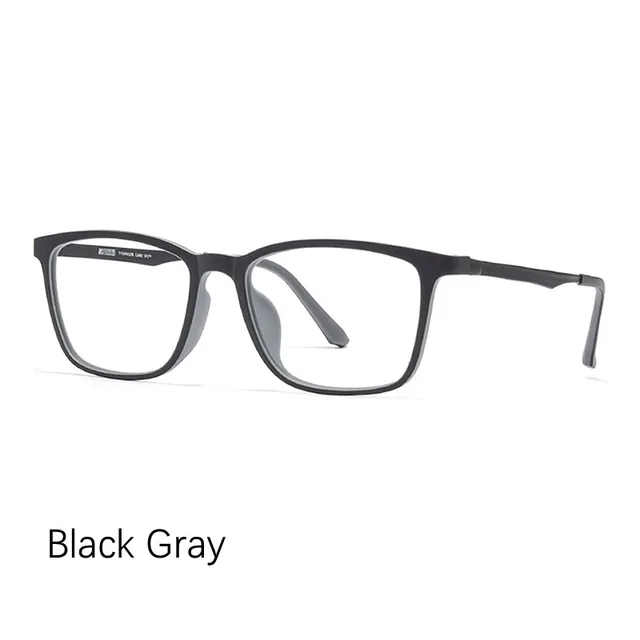 YIMATUILI Men's Ultra Light Pure Titanium Optica Eyeglasses Frame Comfortable Square High Quali TR90 Glasses For Vision Y8808 Black Gray