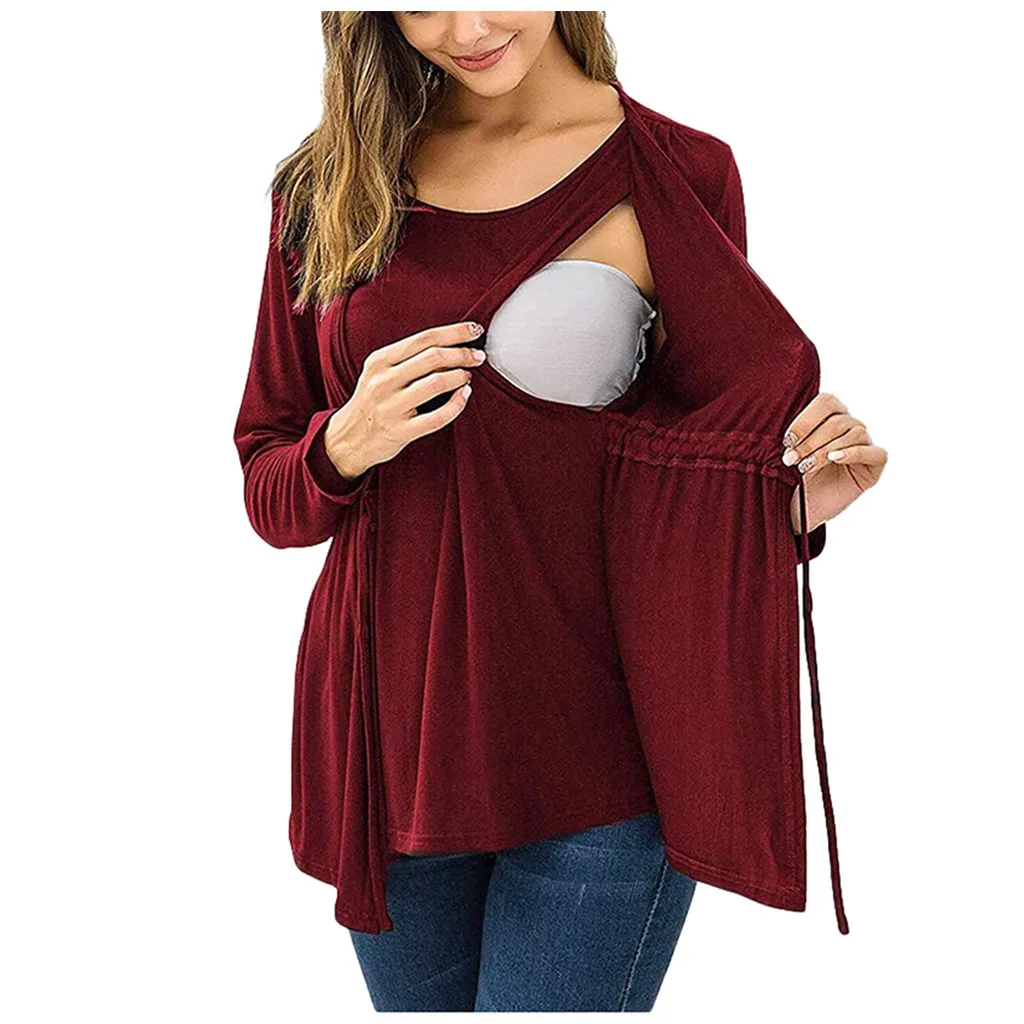Женская блузка для беременных с длинным рукавом, двухслойные топы для кормящих мам, футболка для грудного вскармливания, женская повседневная одежда для беременных C850