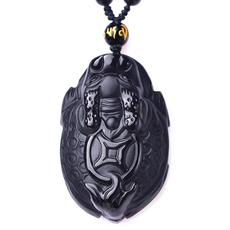 

Natural Obsidian Dragon and Turtle Necklace Pendant Hand-carved Dragon and Turtle Black Gemstones Men and Women Lucky Amulet