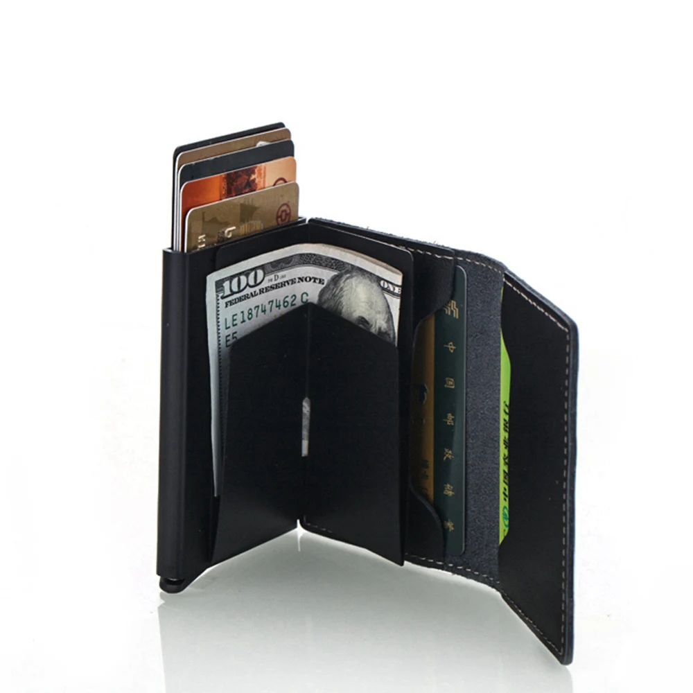 1 шт. натуральная кожа мужской держатель для Карт RFID металлический кредитный держатель для карт Противоугонный мужской кошелек автоматический всплывающий Чехол для карт