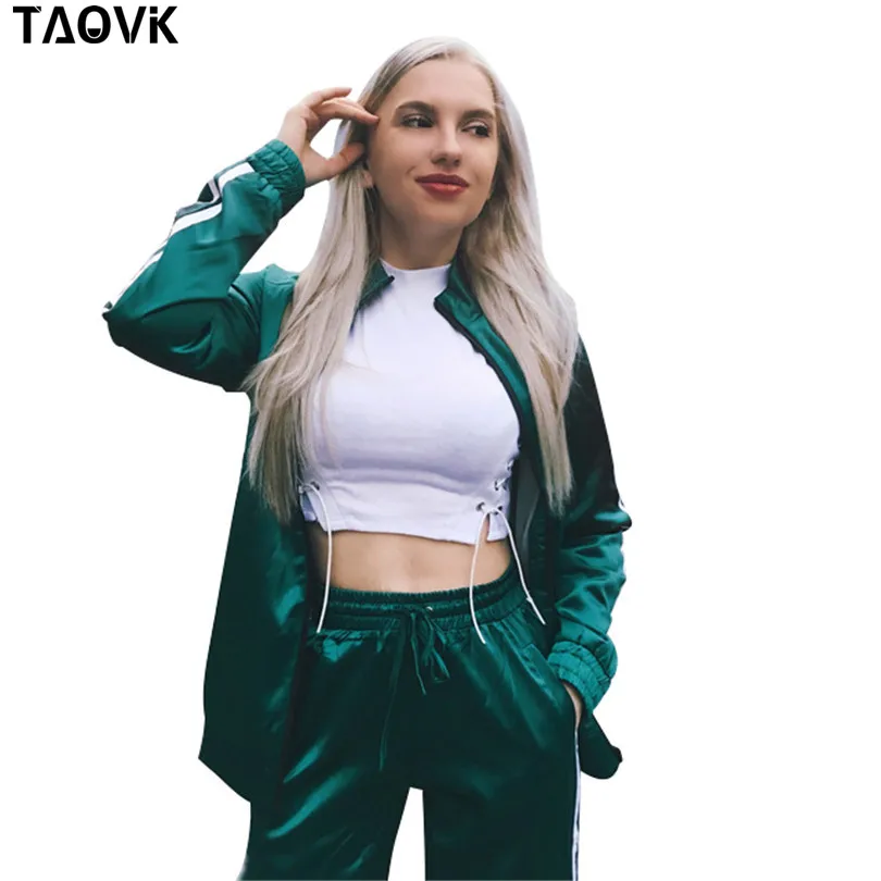 Женский костюм в полоску TAOVK из двух предметов: куртка на молнии с длинным рукавом