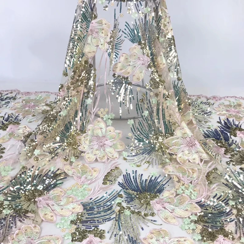 Новейшее поступление африканская кружевная ткань чудесный цветок вышитый с блестками Тюль французская кружевная ткань для вечернего платья