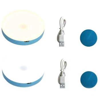 

2pcs Usb-Charging Lamp LED Press Night Light Bedside Motion Sensor Blue - Warm Light & White Light