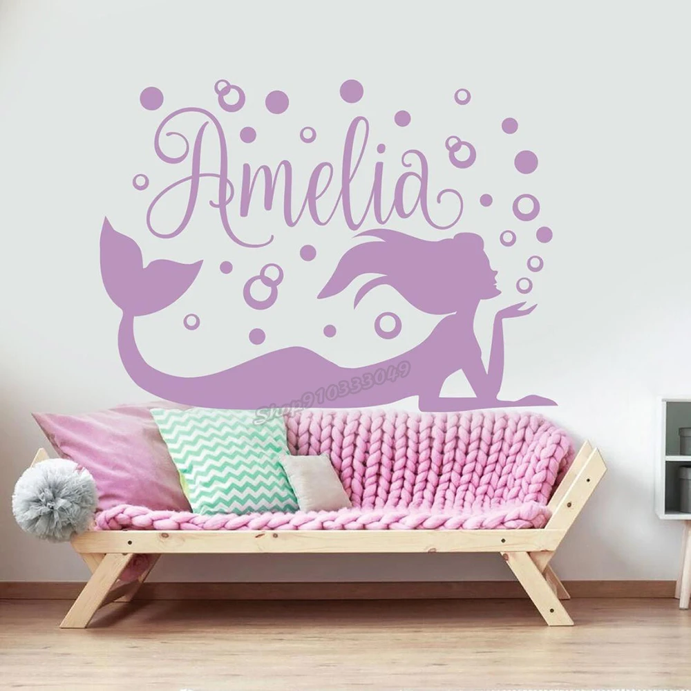 Pink Hearts Wall Design 3380 Girl Name Personalized Wall Decal Rainbow Children Name Home Decor Pink Unicorn n Baby Blue Cloud Room Decor